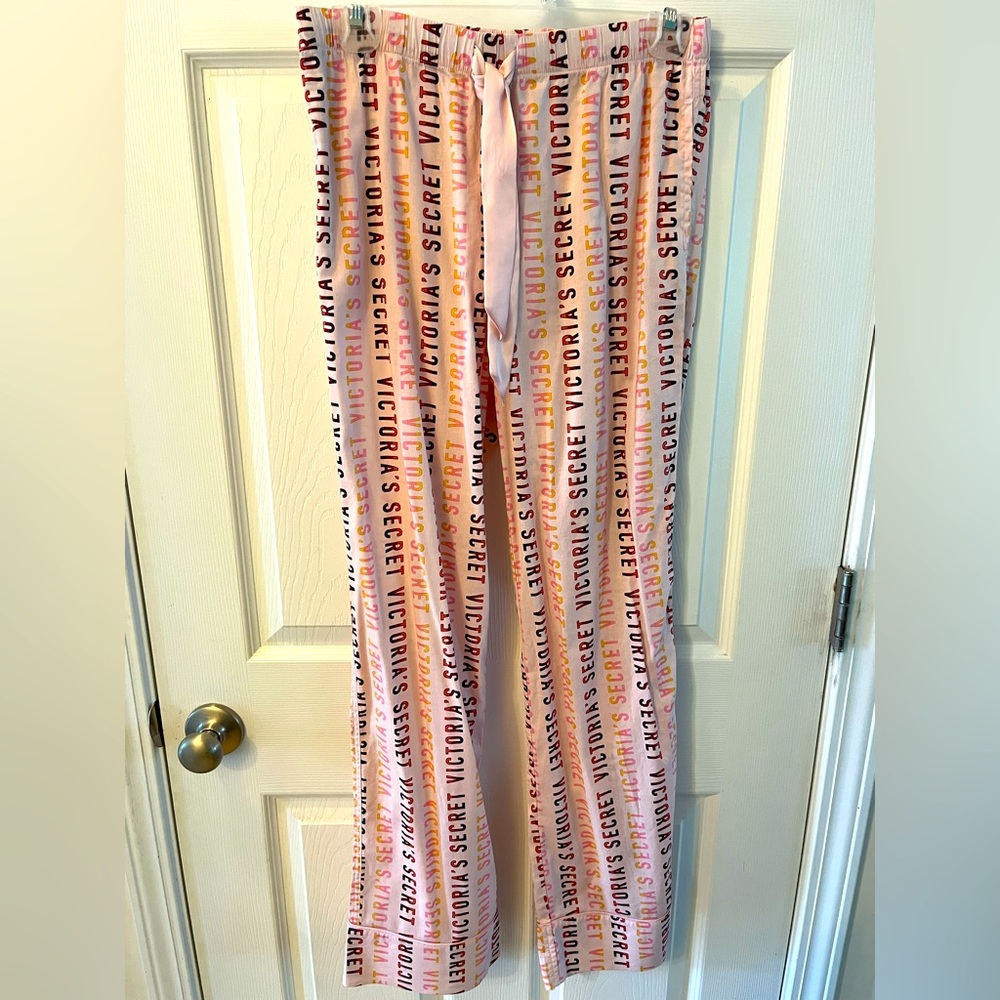 Victoria Secret Logo Pajama Pants with Pink Ribbon Waist Tie